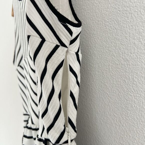 Anthropologie Maeve Mitred Diamond Stripe Dress Pleated FIt+Flare Pockets Size 8 - Picture 5 of 16